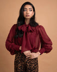 LeDoré Isa Pussy Bow Blouse Black Cherry Silk - Sweepstake Winners™