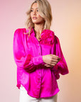 LeDoré Rosette Blouse Fuchsia Silk - LEDORÉ