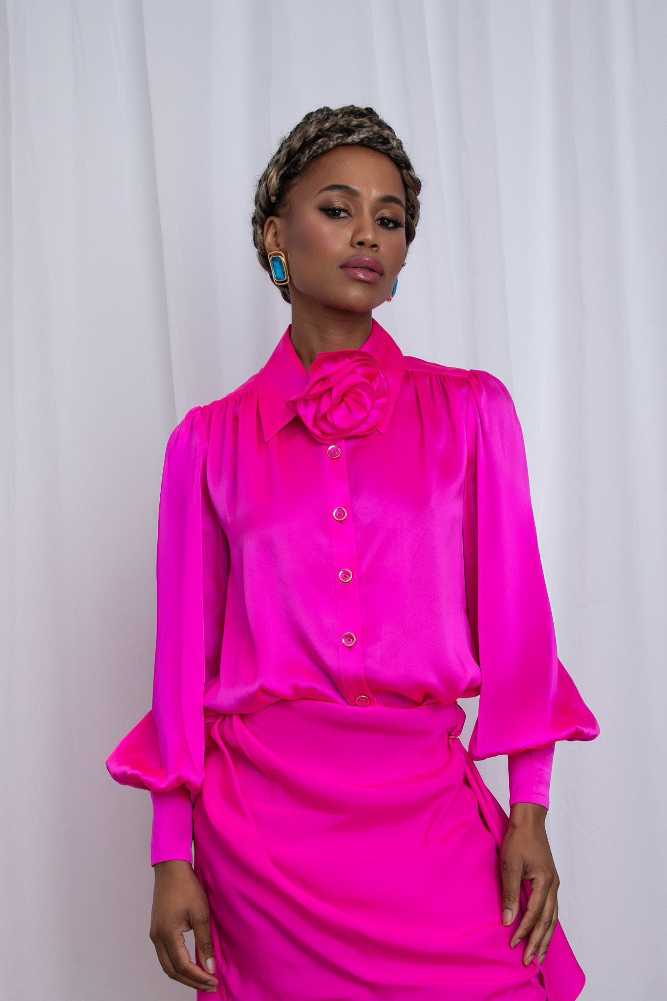 louren shirring cuffs blouse ピンク Women's Pinch Front Tie Shirring Blouse - Soft Pink | Eagle Eye
