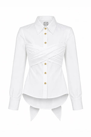 Vivi Wrap Tie Shirt in White, front view