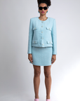 Mabel Tweed Suit in Powder Blue, styled on model