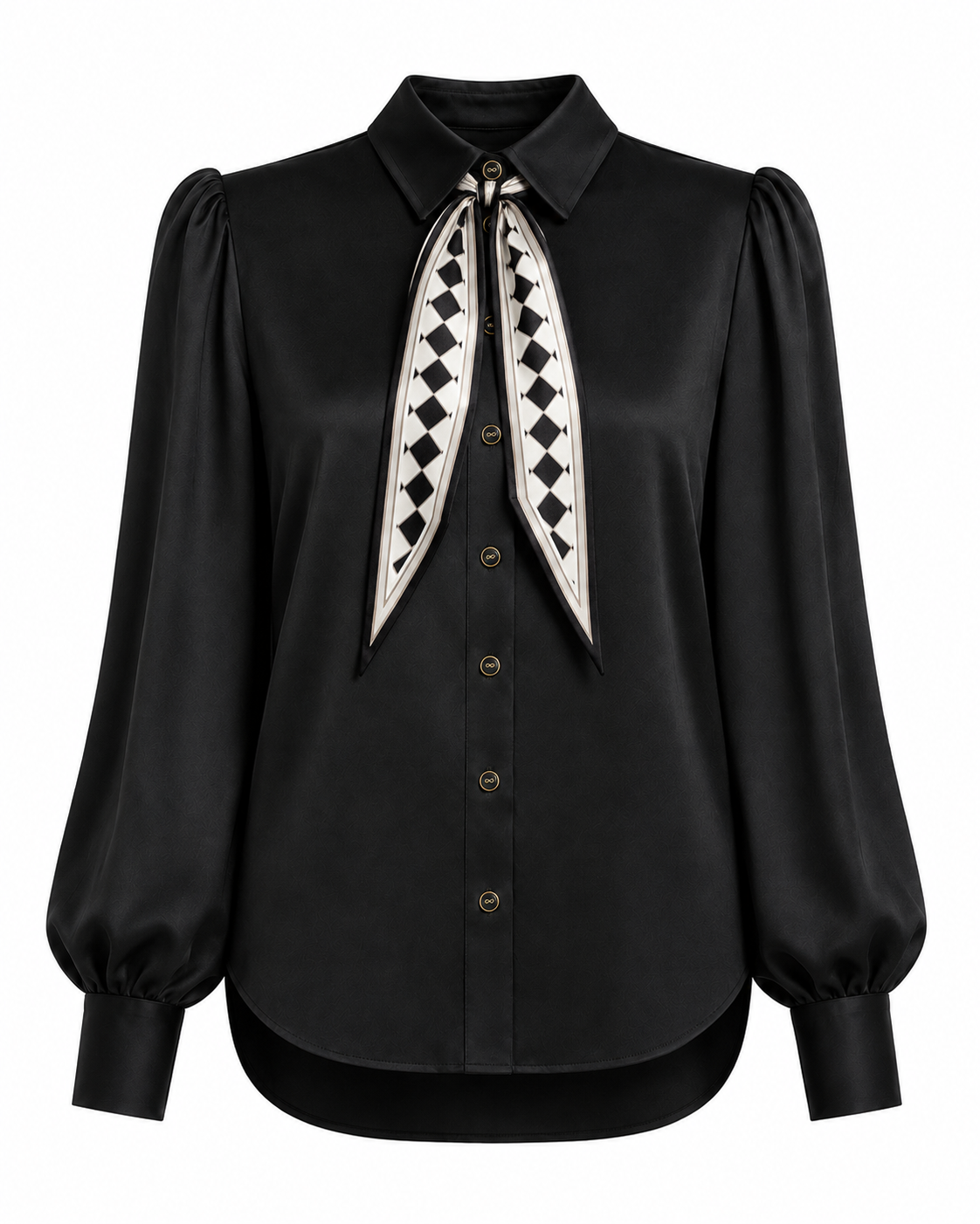 Maggie Tie Blouse Black Marble Print
