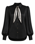 Maggie Tie Blouse Black Marble Print