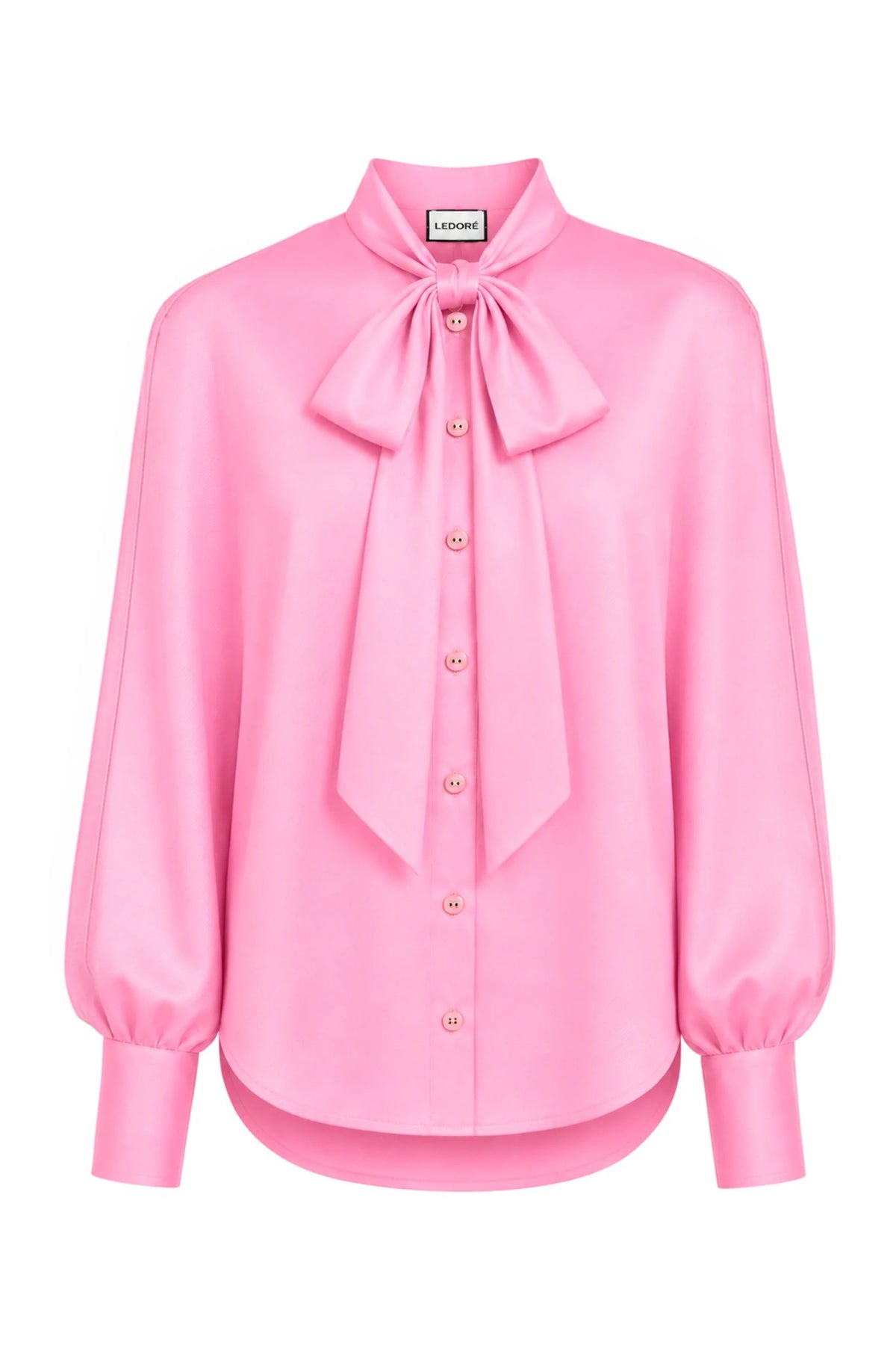 Anjelica Silk Bow Blouse in Bonbon Pink, front view