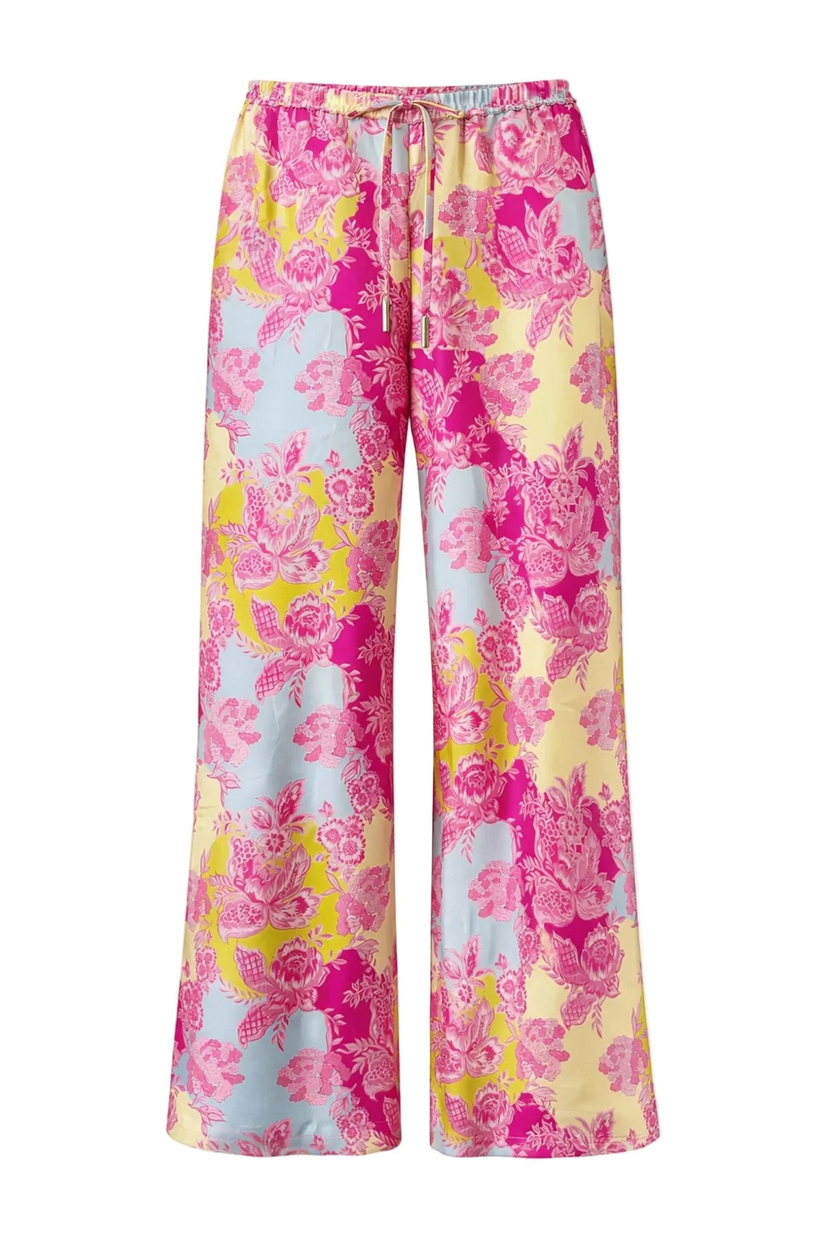Bias Cut Silk Pants in Pink Daydream Floral, front view