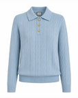 Camille Cashmere Polo Sweater in Powder Blue, front view