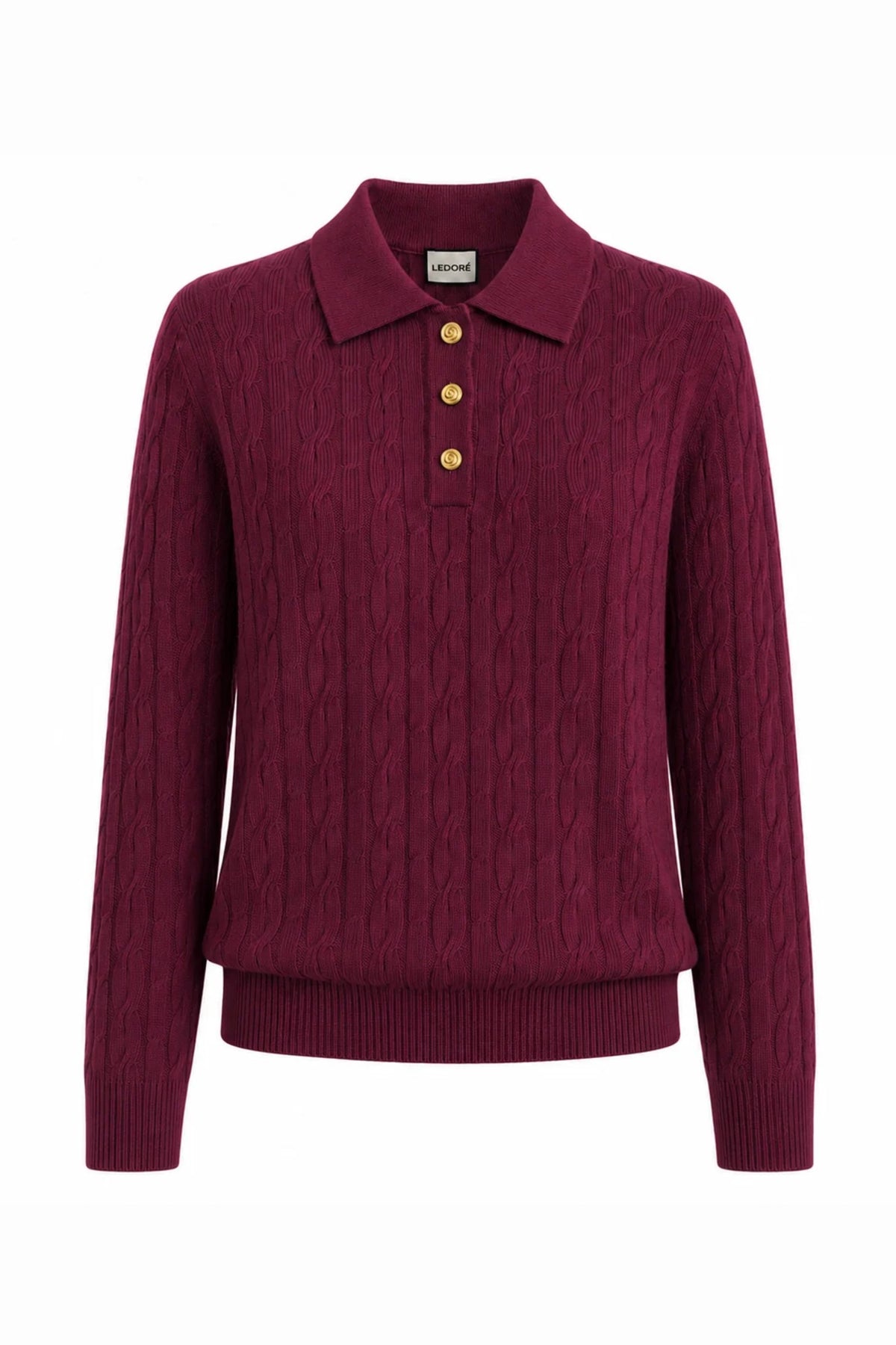 Camille Cashmere Polo Sweater in Bordeaux, front view