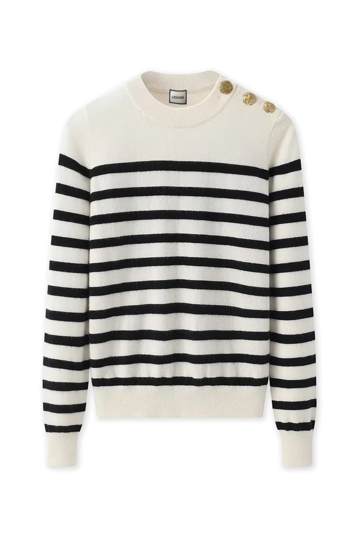 Cashmere Marinière Sweater in Cream and Black, front view