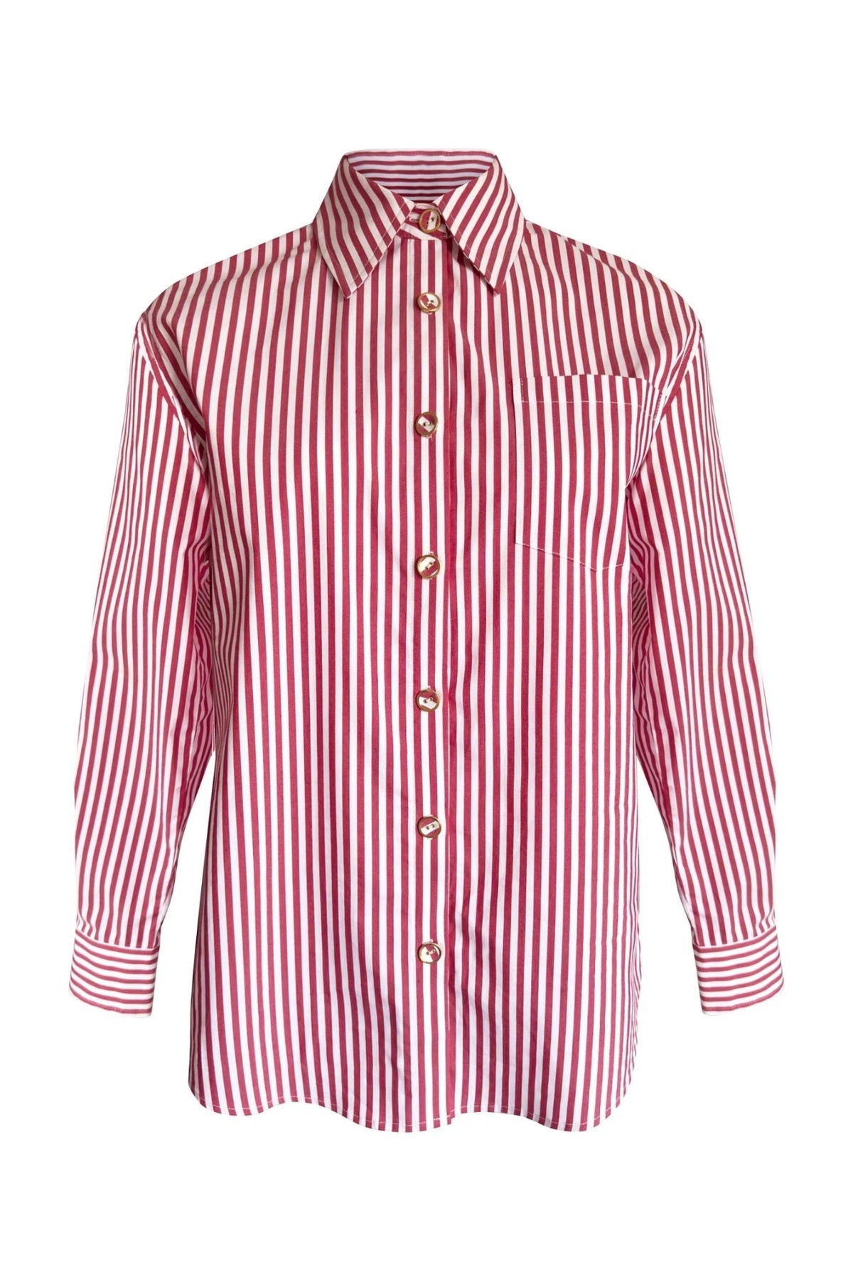 Classic Cotton Shirt in Bordeaux Stripe, front view