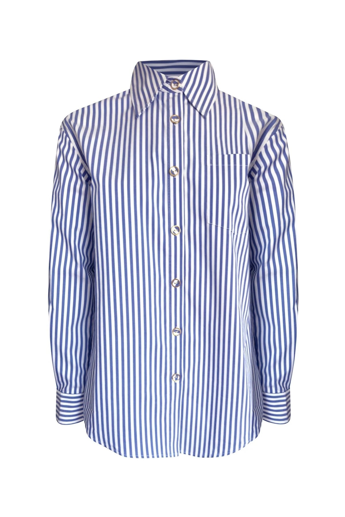 Classic Cotton Shirt in Cobalt Blue Stripe, front view