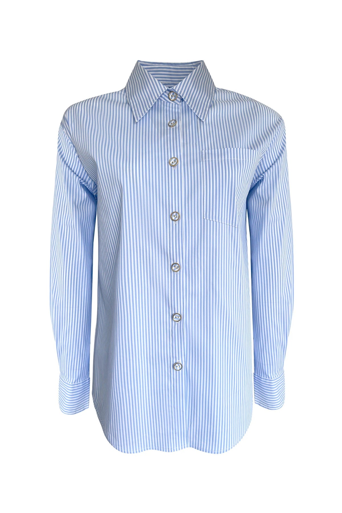 Classic Cotton Shirt in Cerulean Blue Stripe, front view