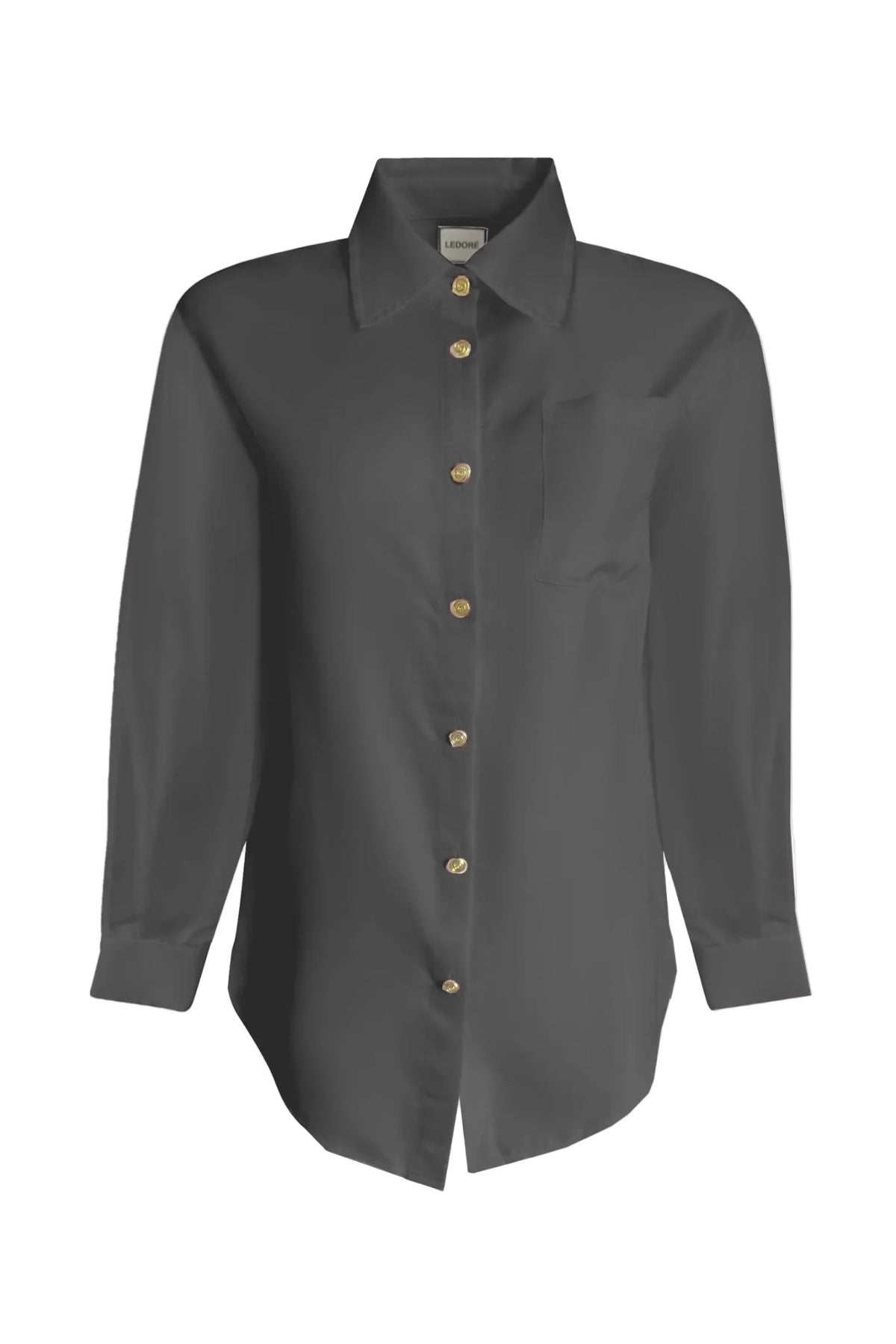 Koru Silk Shirt in Black, front view