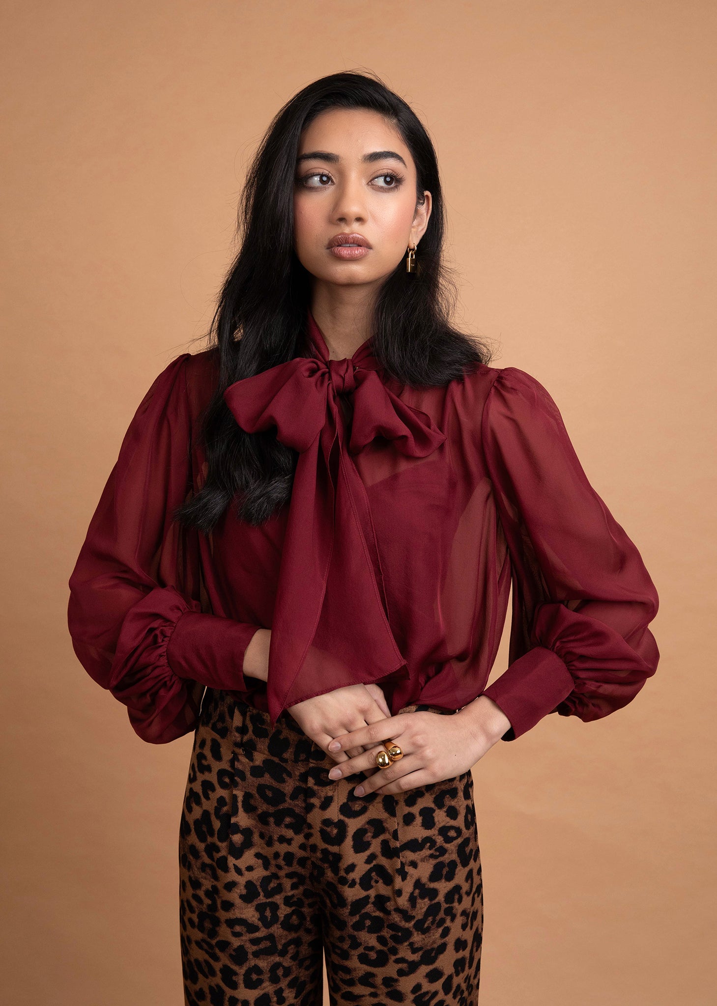 LeDoré Isa Pussy Bow Blouse Black Cherry Silk - Sweepstake Winners™