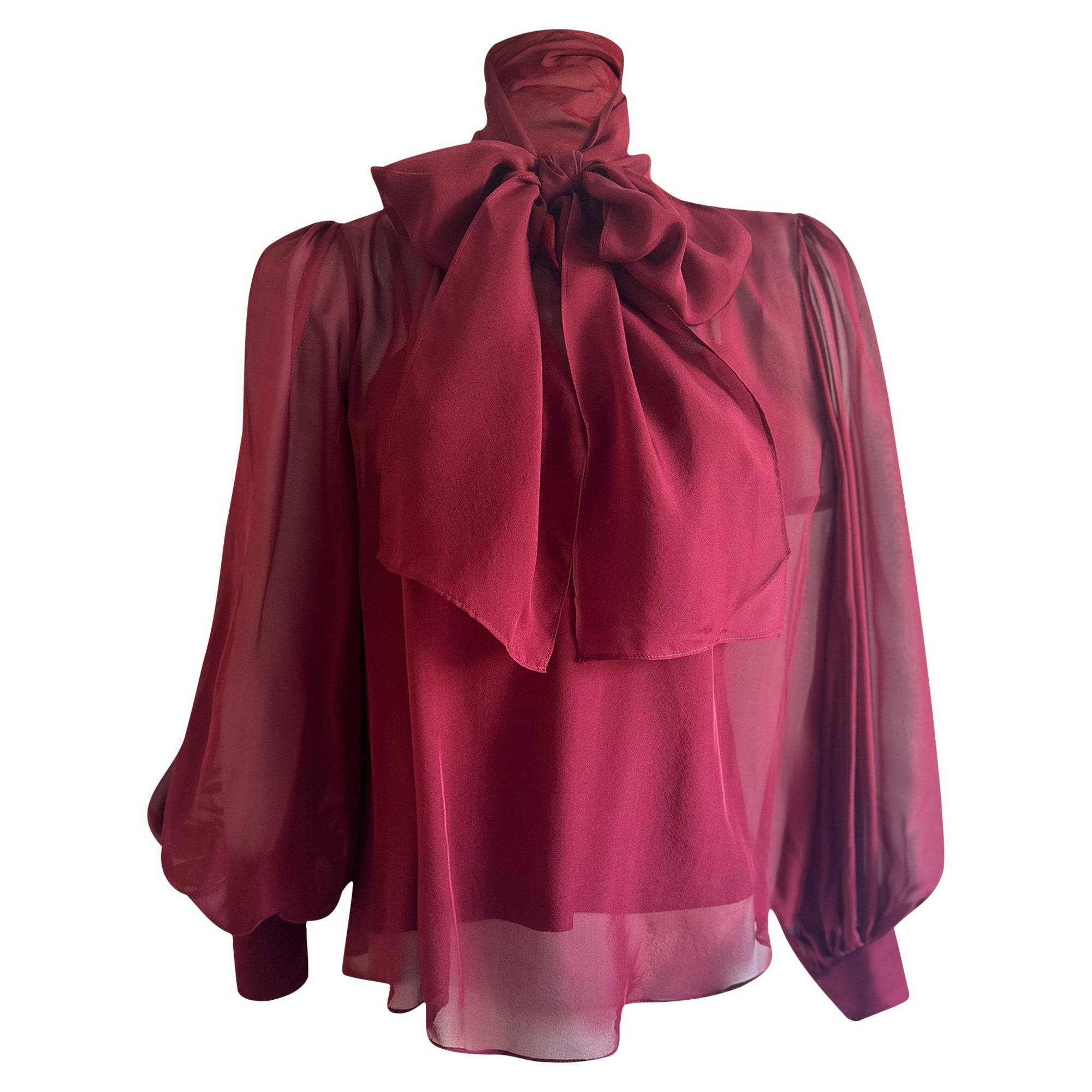LeDoré Isa Pussy Bow Blouse Black Cherry Silk - Sweepstake Winners™