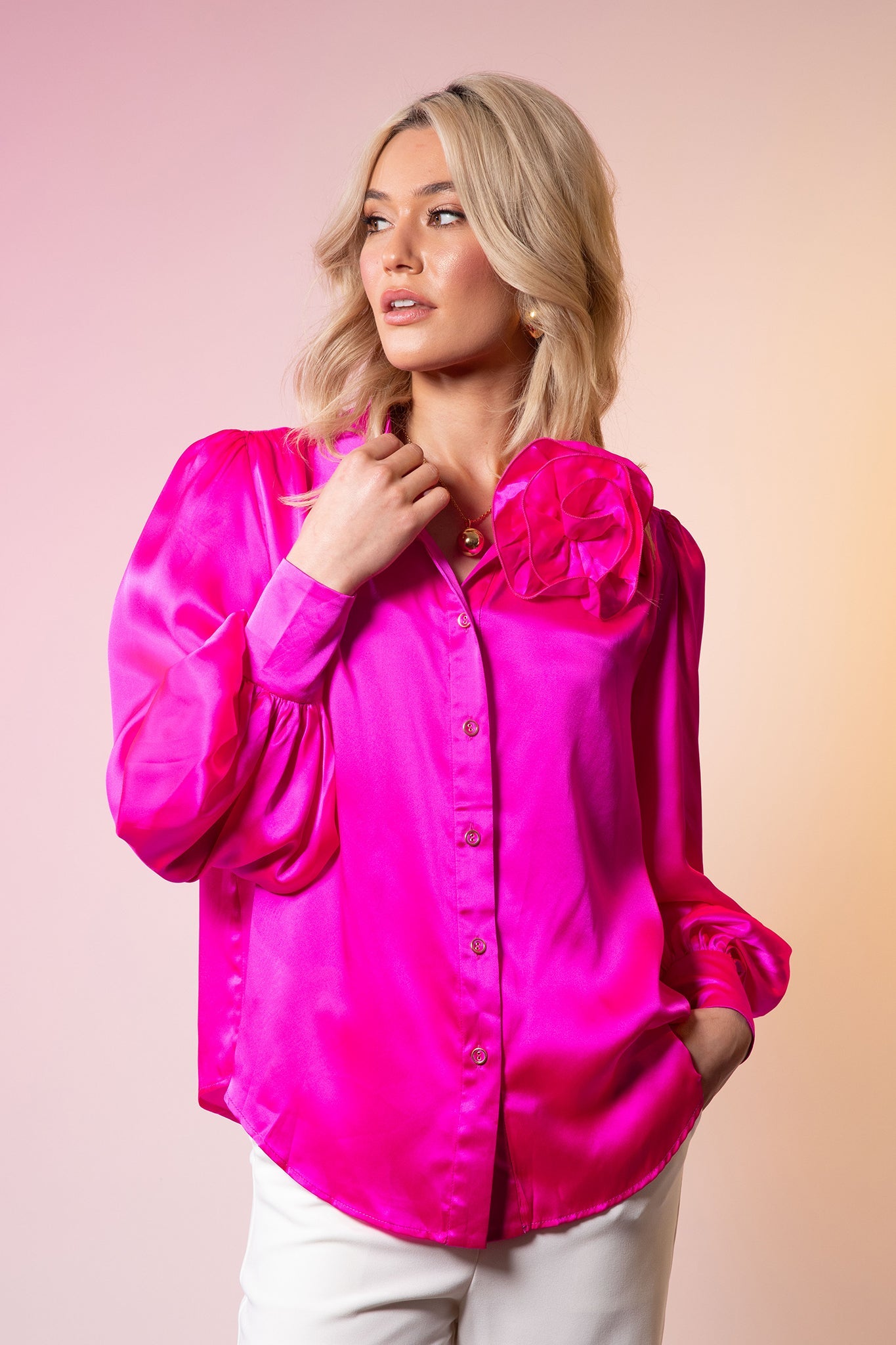LeDoré Rosette Blouse Fuchsia Silk - LEDORÉ