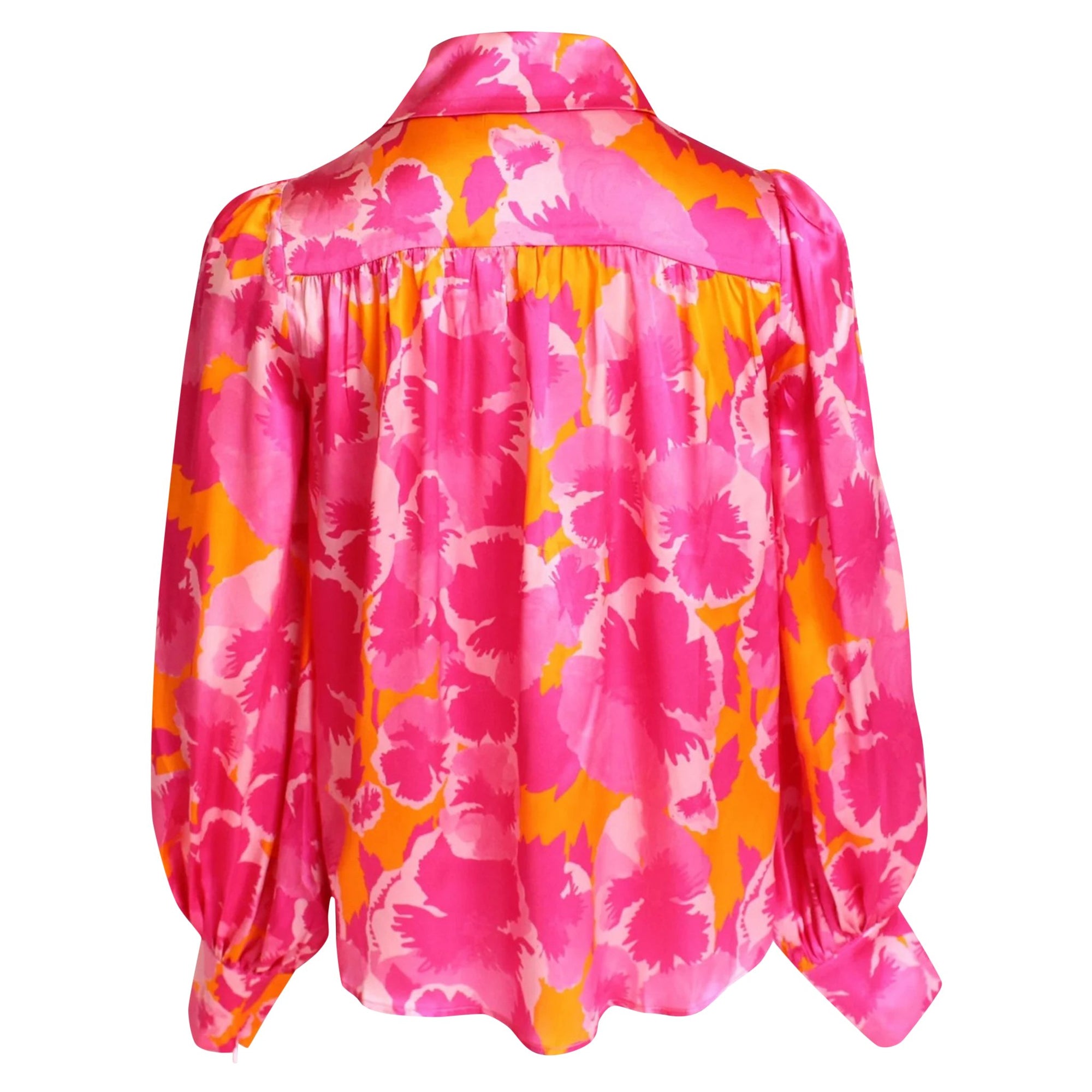 LeDoré Rosette Blouse - Viola Floral Hot Pink/Orange Silk - Sweepstake Winners™