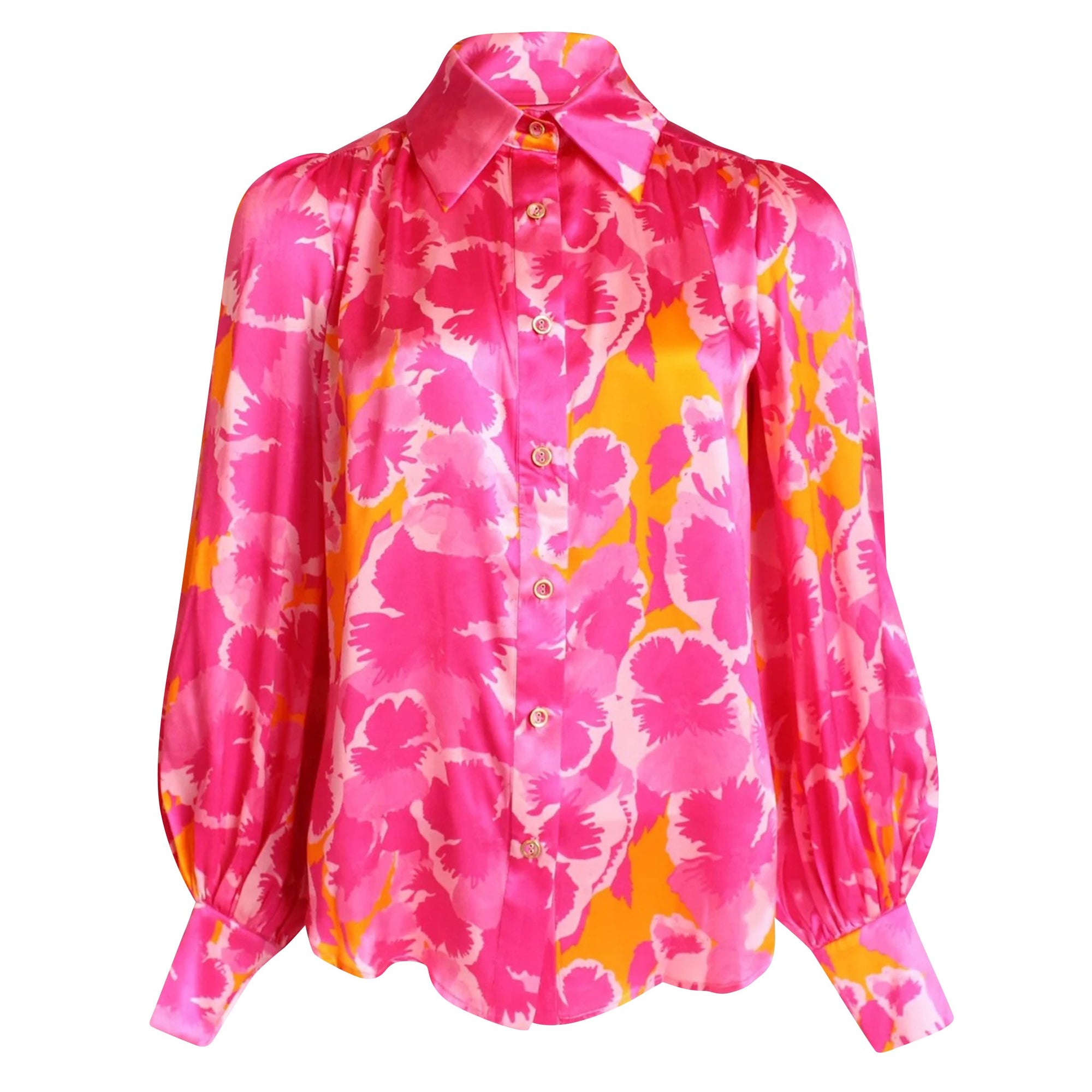 LeDoré Rosette Blouse - Viola Floral Hot Pink/Orange Silk - Sweepstake Winners™