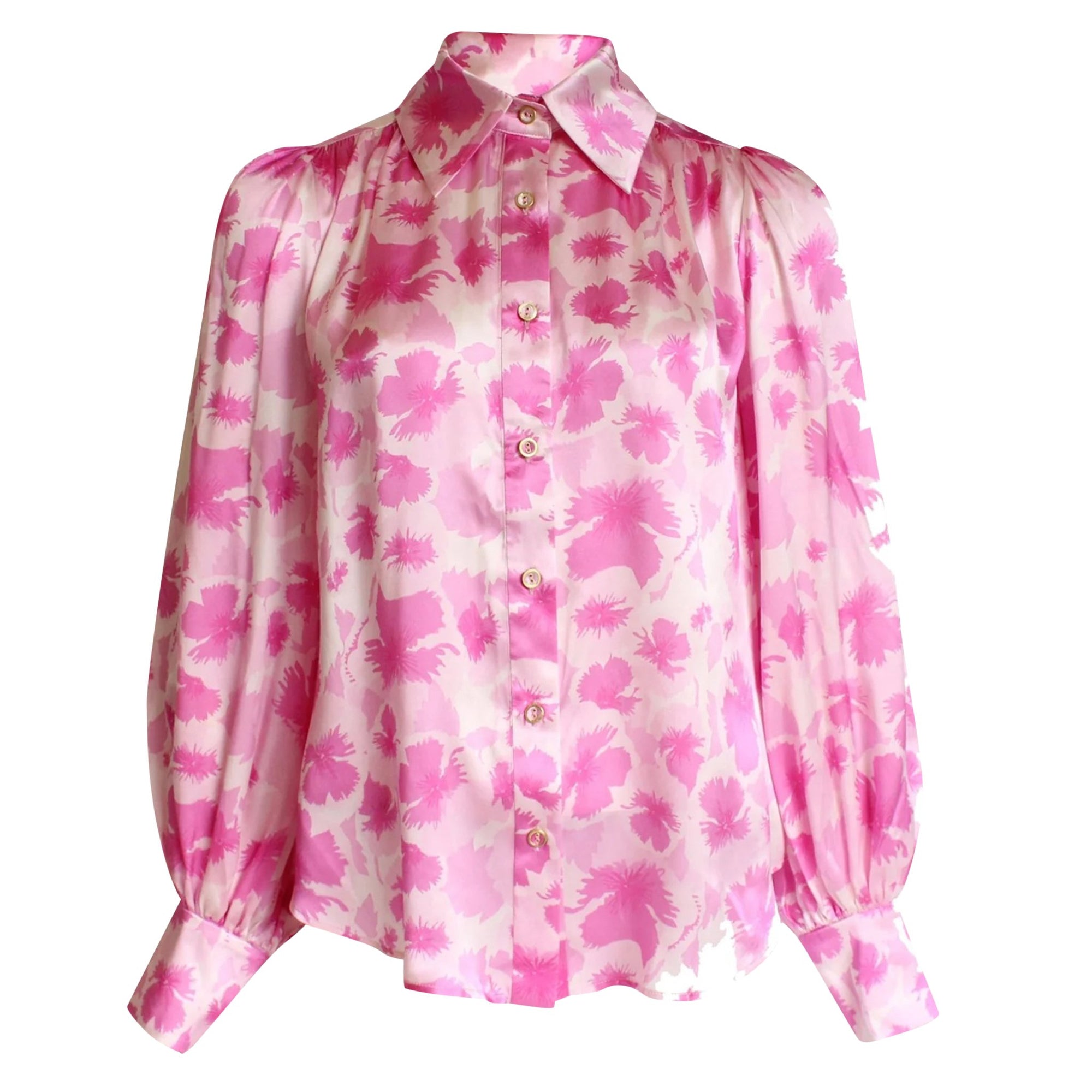 LeDoré Rosette Blouse - Viola Floral Pastel Pink Silk - Sweepstake Winners™