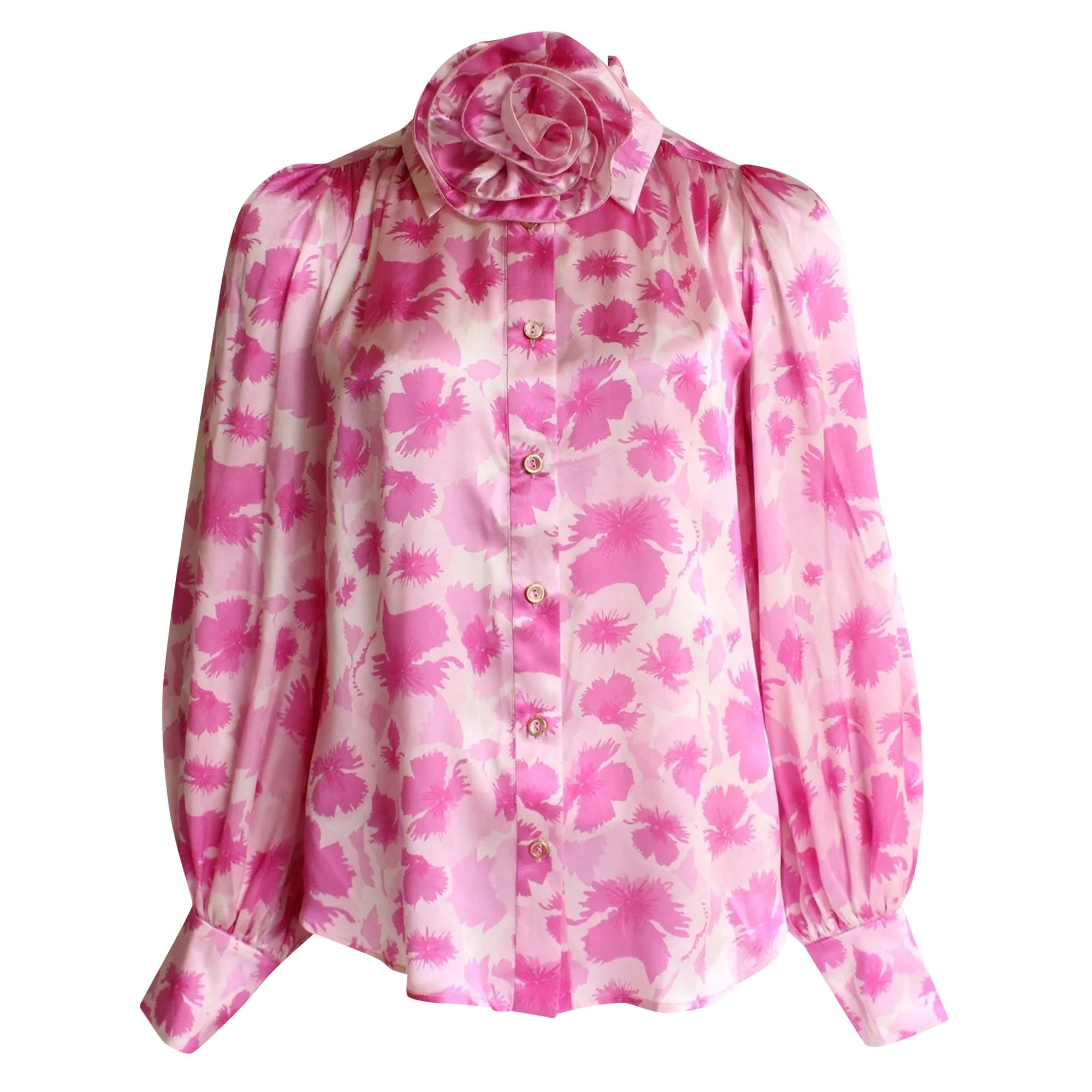 LeDoré Rosette Blouse - Viola Floral Pastel Pink Silk - Sweepstake Winners™