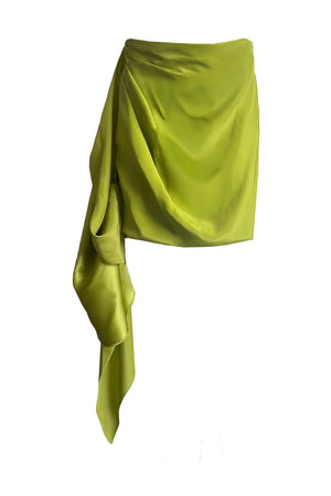Liberty Draped Silk Skirt in Peridot, front view