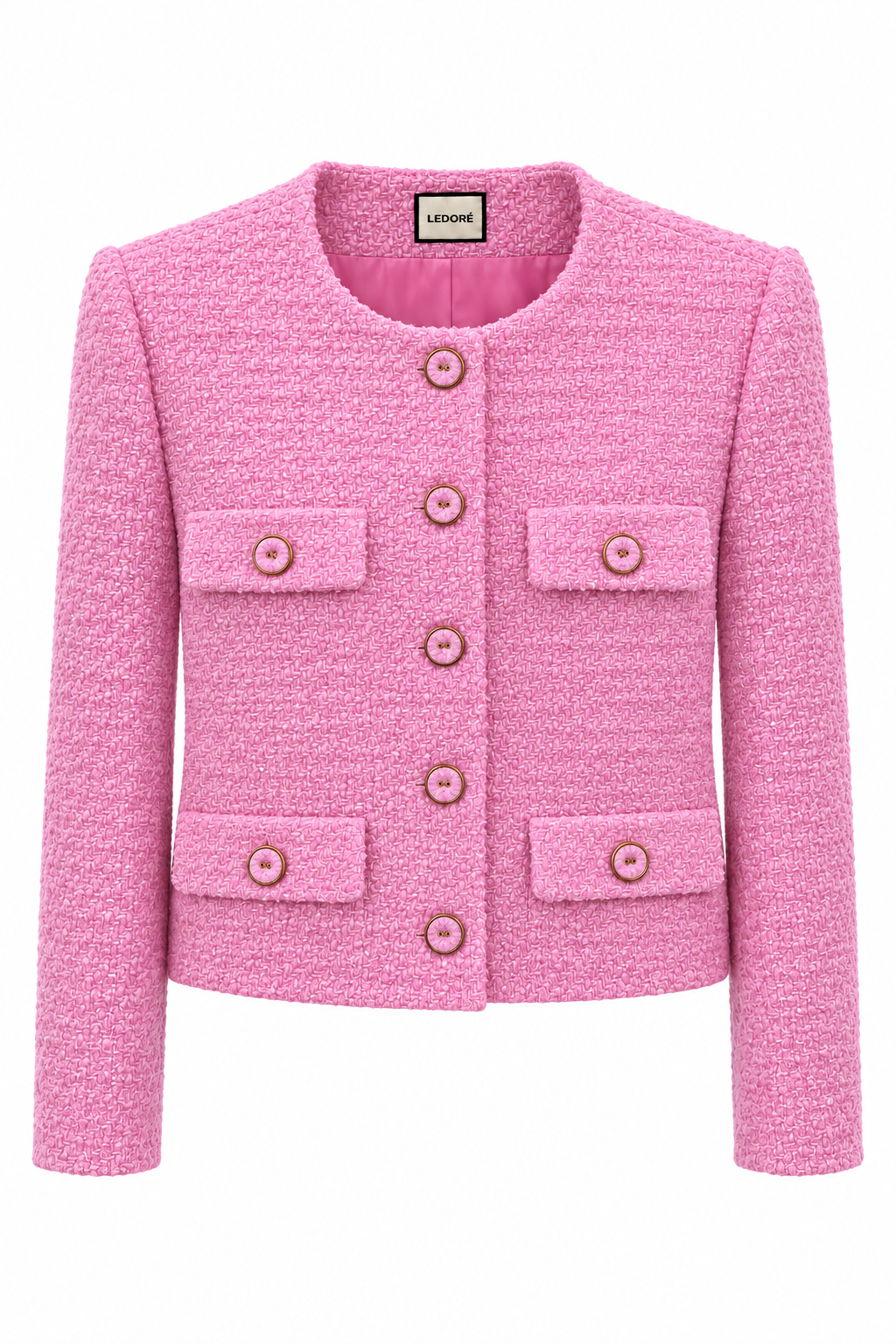 Mabel jacket in bonbon pink tweed front