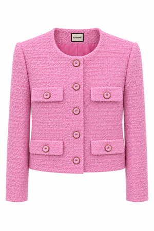 Mabel Tweed Jacket in Bonbon Pink, front view
