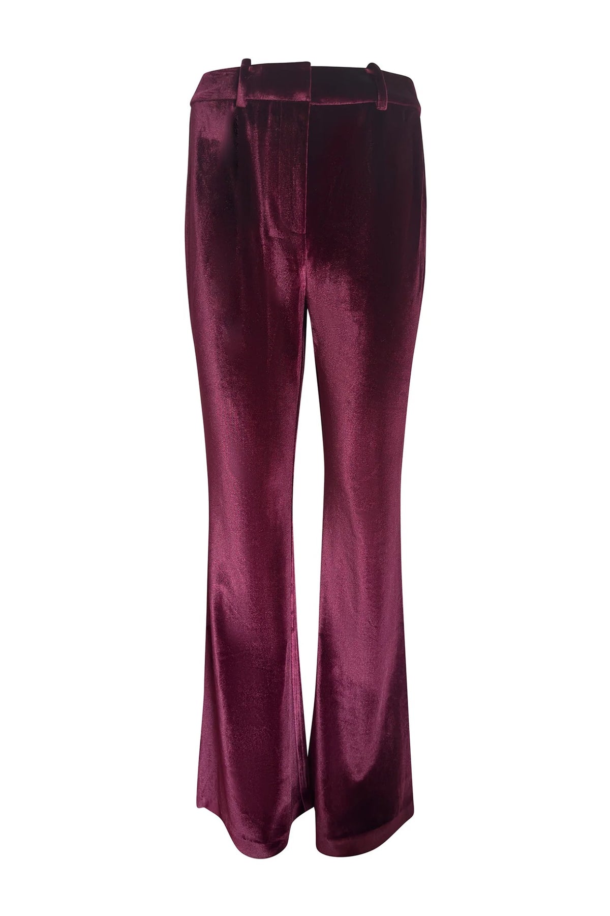 Margie Flared Velvet Trouser in Garnet, front view