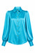 Rosette Silk Blouse in Turquoise, front view