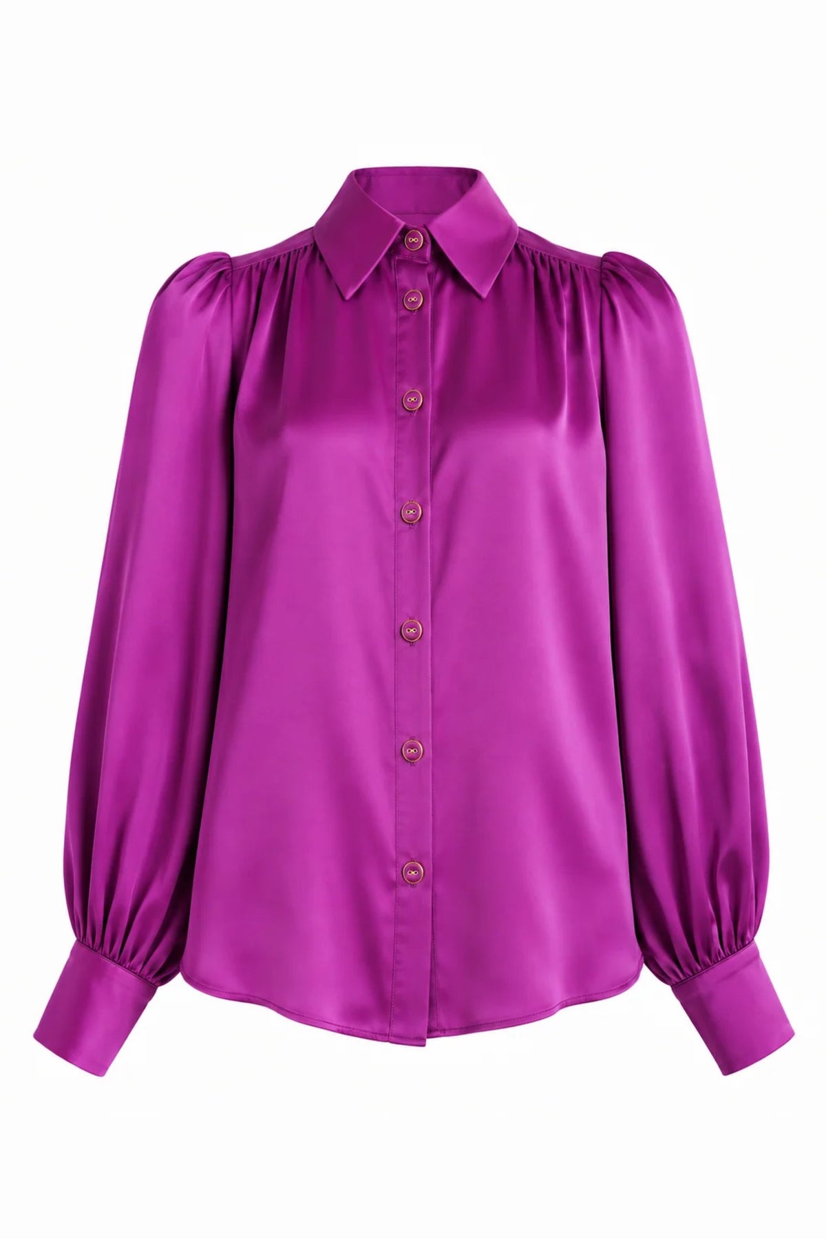 Rosette Silk Blouse in Orchid, front view