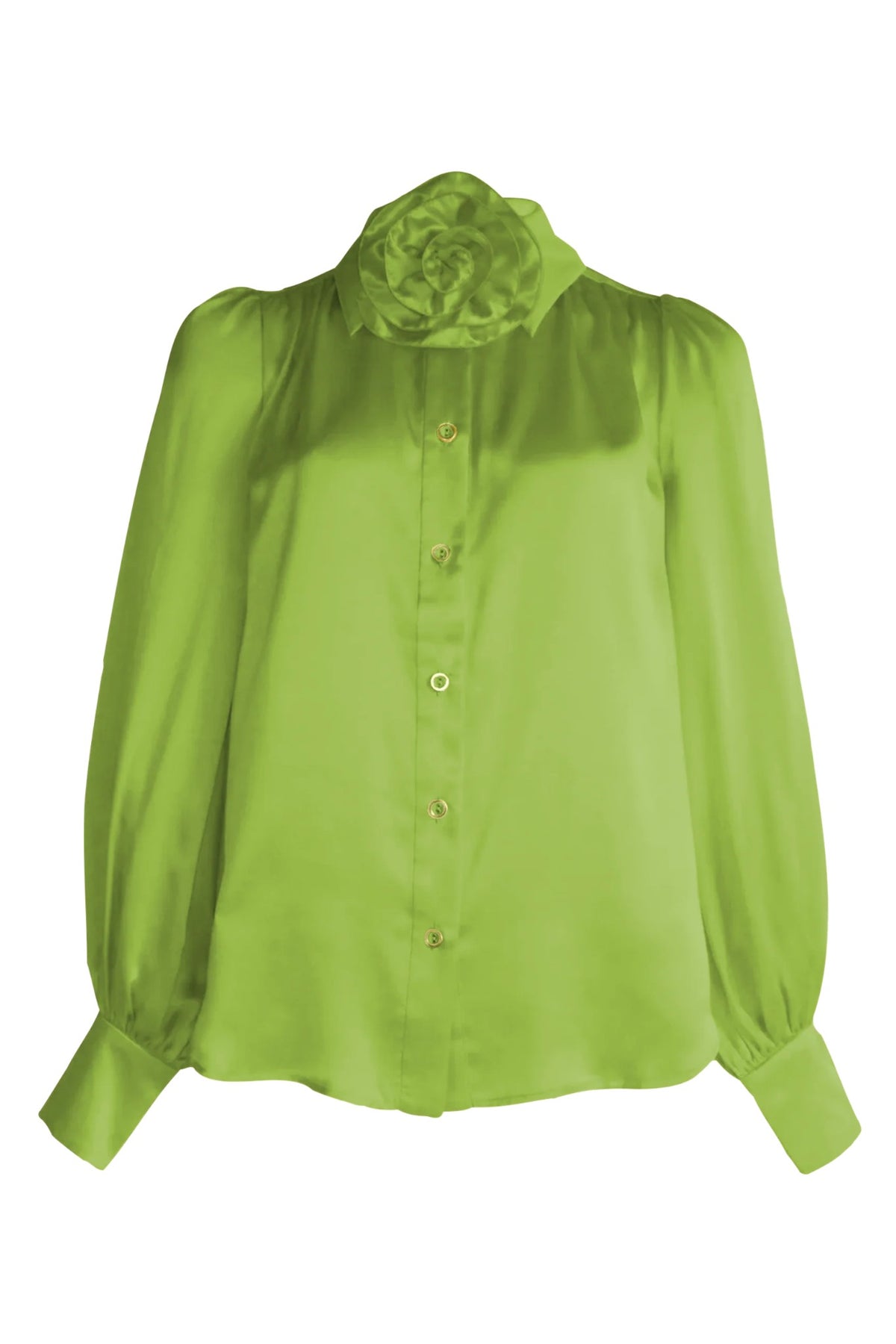 Rosette Silk Blouse in Peridot, front view