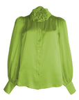 Rosette Silk Blouse in Peridot, front view