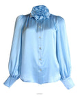 Rosette Silk Blouse in Powder Blue, front view