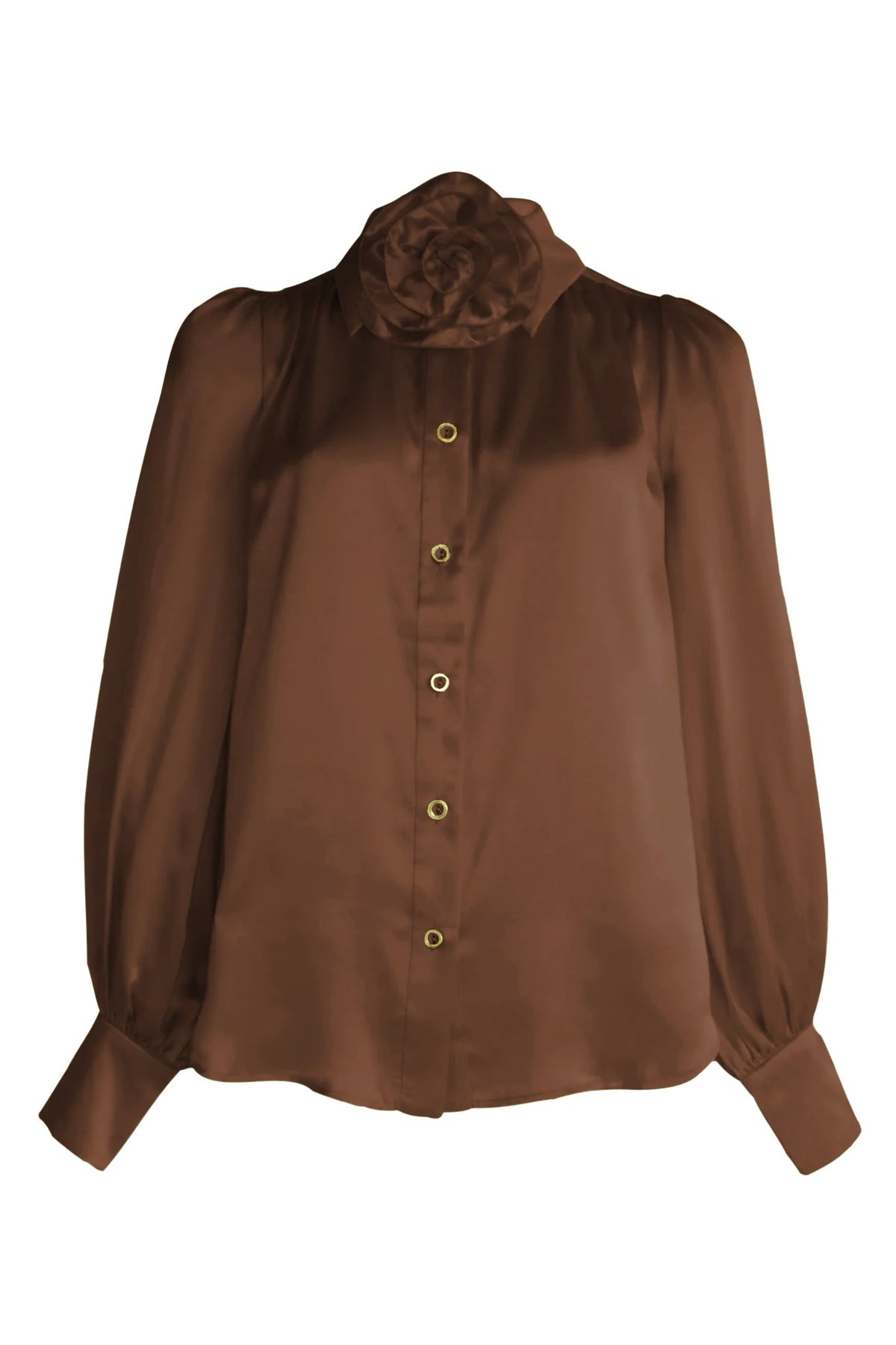 Rosette Silk Blouse in Smokey Quartz, front view