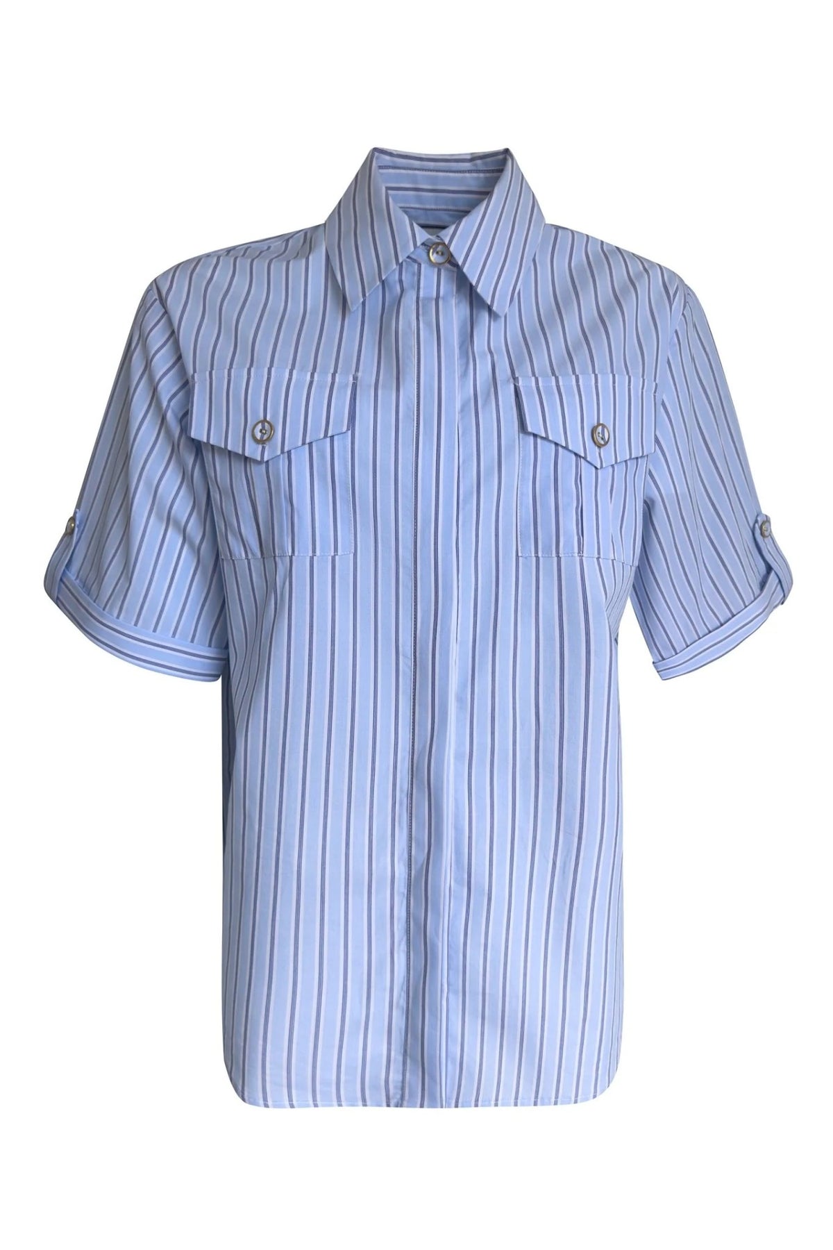 Safari Cotton Shirt in Blue Stripe, front view