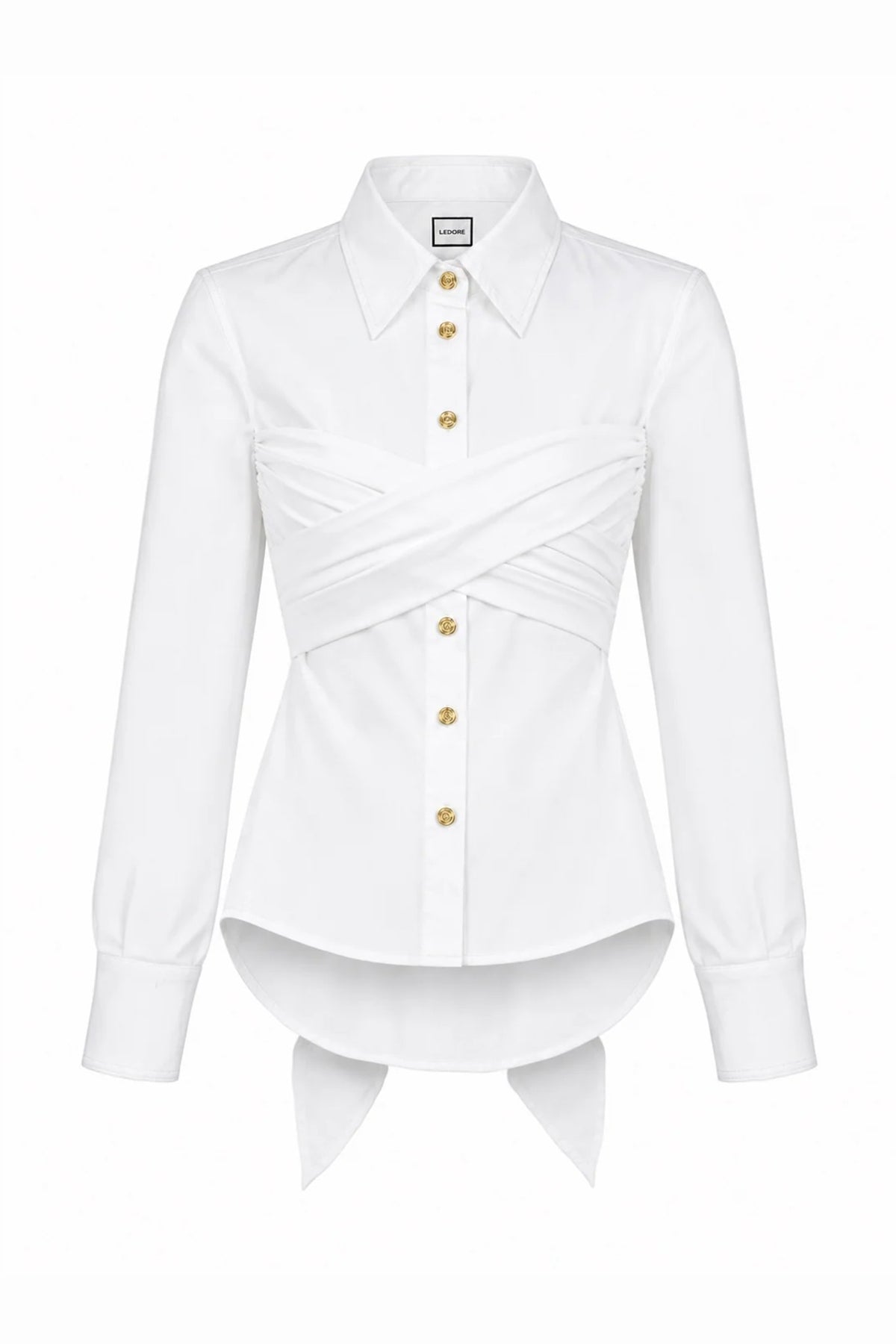 Vivi Wrap Tie Shirt in White, front view